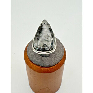 Tourmalinated Quartz Stone Estate Ring .925 Stone Sz 6.5 - 6.92 Grams